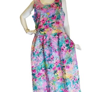 80s Vintage Summer Country Pinafore Dress with Pockets